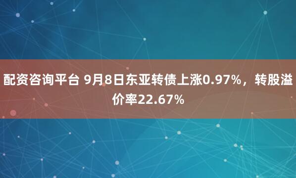配资咨询平台 9月8日东亚转债上涨0.97%，转股溢价率22.67%